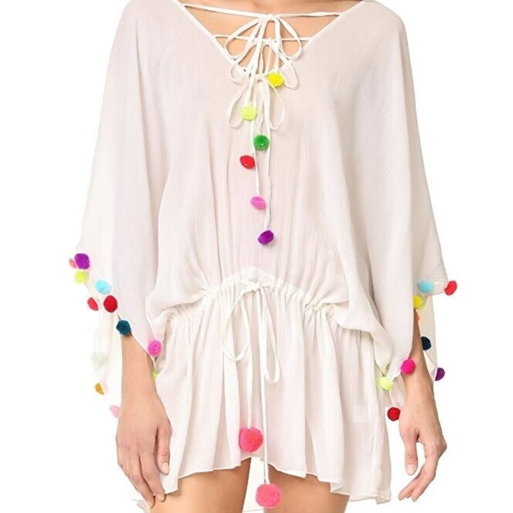 SUNDRESS Lou Lou Rainbow Pom Pom Dress Bikini Cover Up Women’s Size M/L